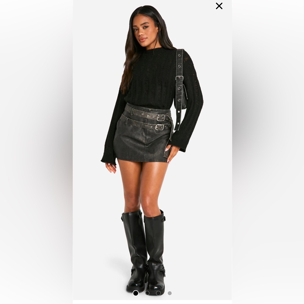 Boohoo Charcoal Double-Belted Mini Skirt
